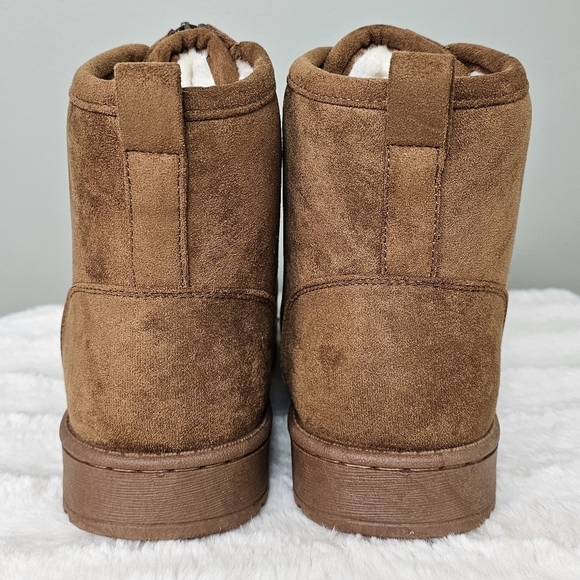 SO Myraa Women's Cozy Vegan Fur Lined Microfiber Ankle Boots 7.5 CHESTNUT - Picture 5 of 11